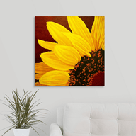 Original - Large Sunflower on purple background with red center - 24"H x 24"W x 5/8"D