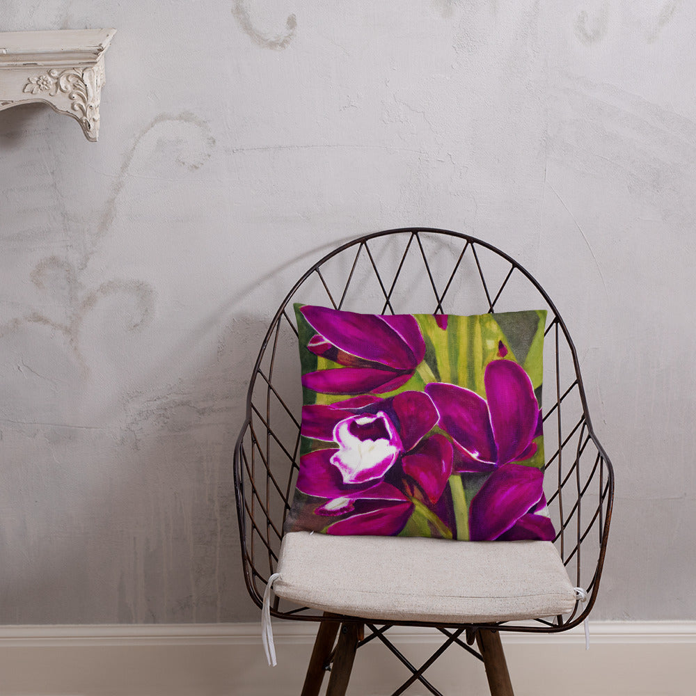 Decorative Pillow - Dark Magenta Orchids