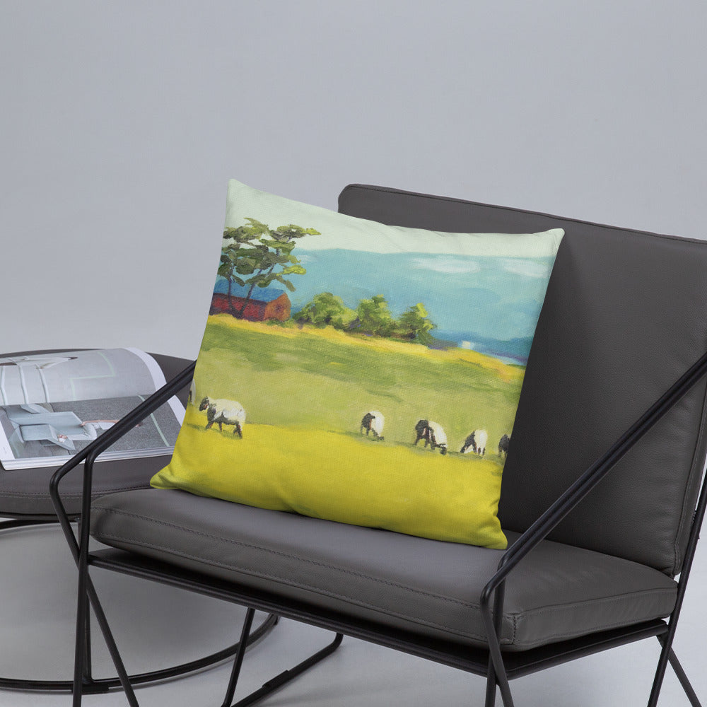 Decorative Pillow - Oregon sheep farm with red barn