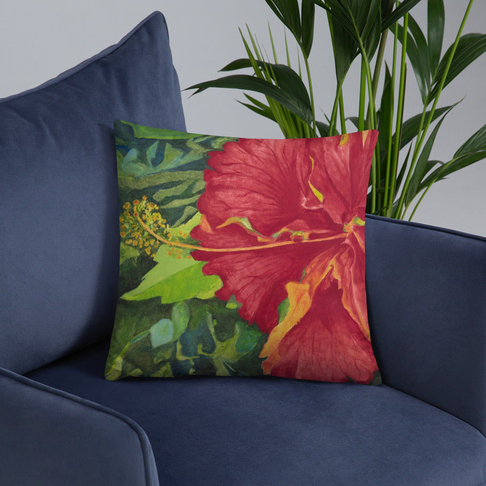 Decorative Pillow – Deep red hibiscus