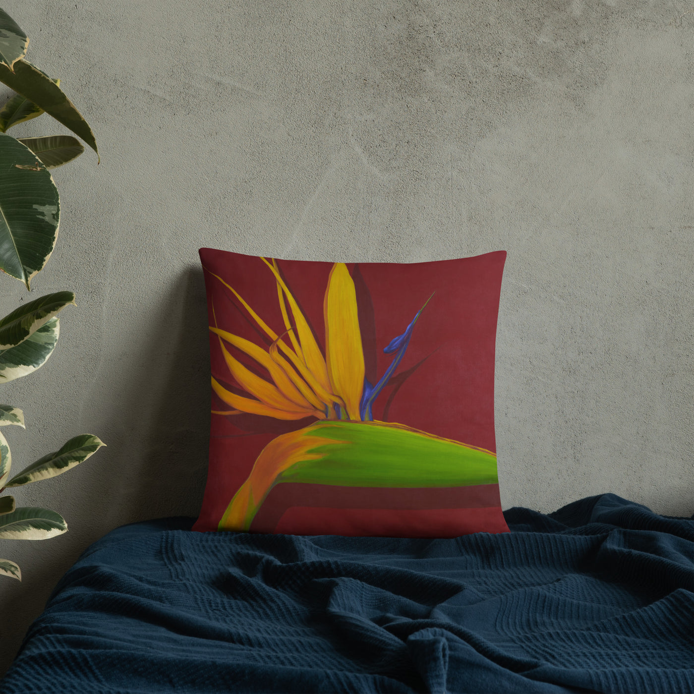 Decorative Pillow - Bird of Paradise on dark red