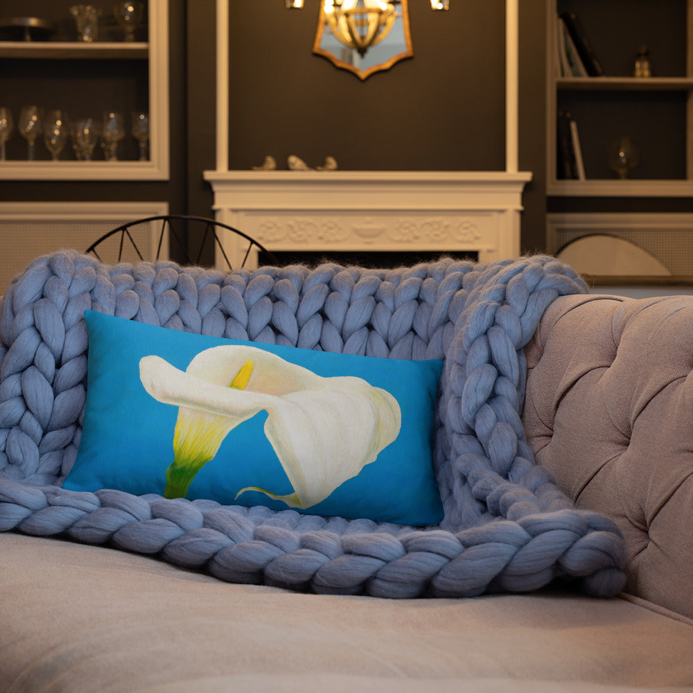Decorative pillow - White Calla lily on blue