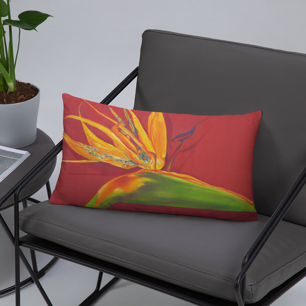 Decorative Pillow - Bird of paradise on rust red