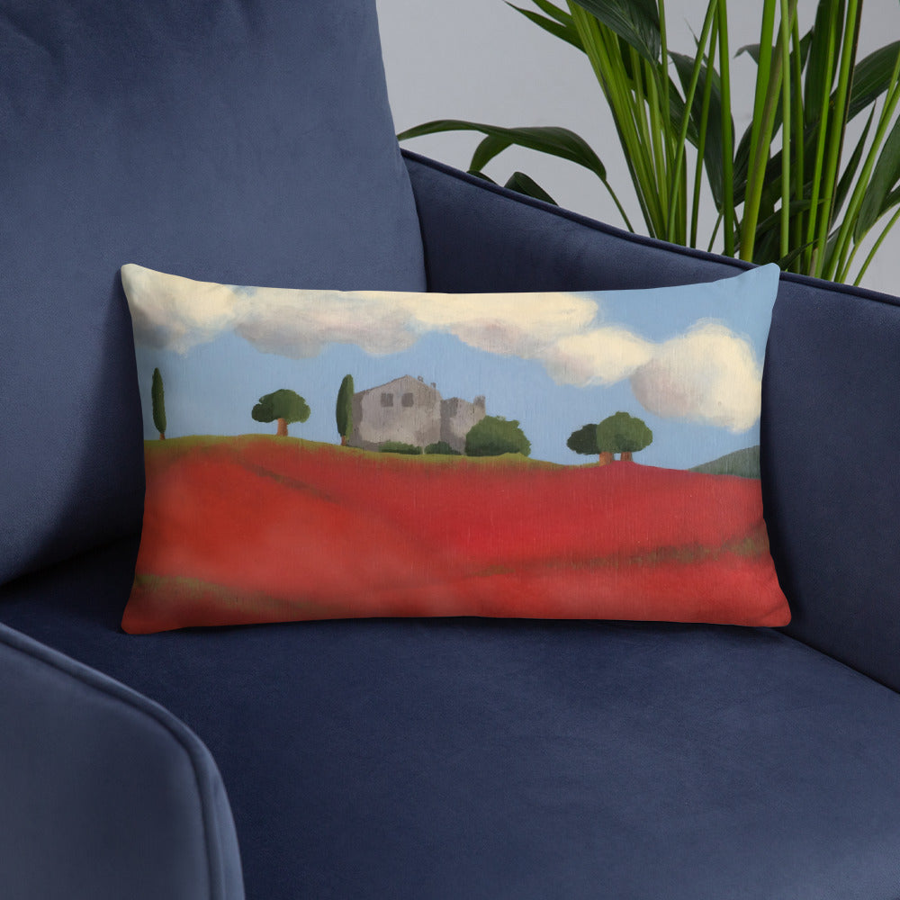 Decorative Pillow - Farm hills with poppies
