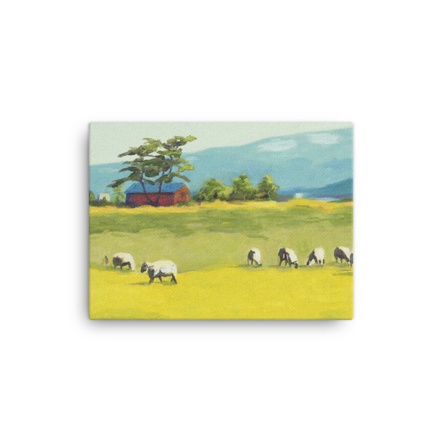Canvas Art Print - Oregon sheep farm with red barn