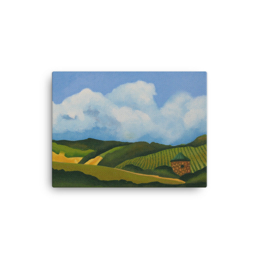 Canvas Art Print - Napa vineyard with stone hut