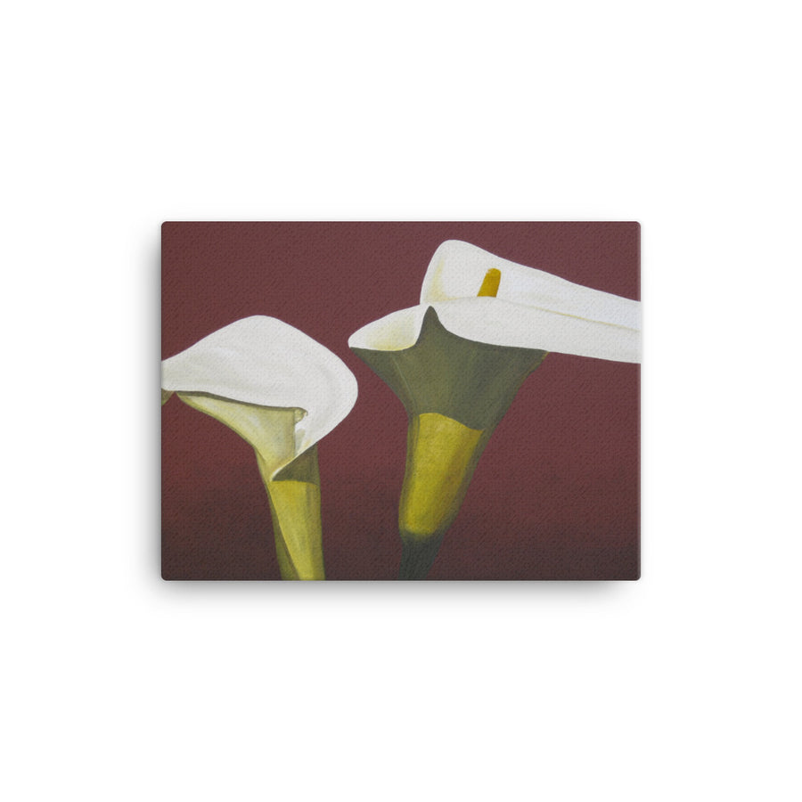 Canvas Print - White Calla lilies on red