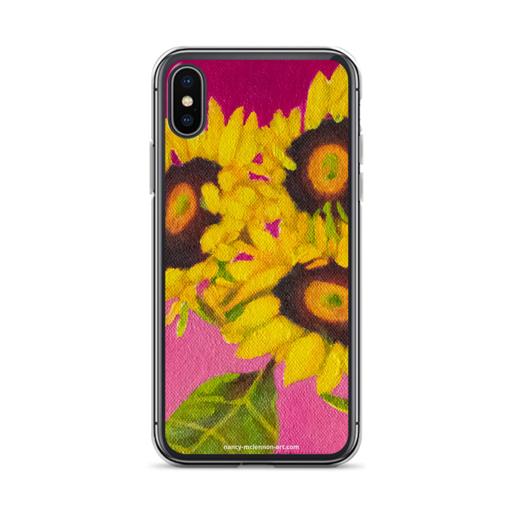 iPhone® Case – Trio of sunflowers on fuchsia