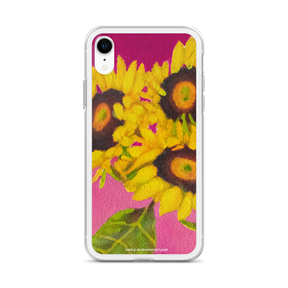 iPhone® Case – Trio of sunflowers on fuchsia