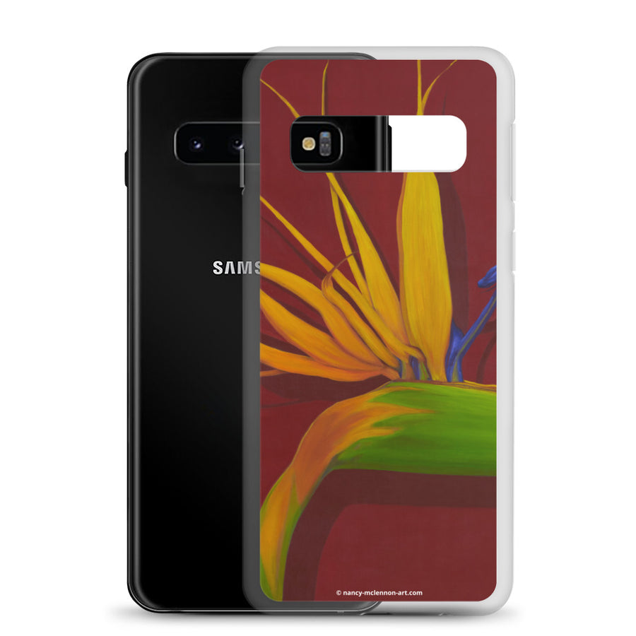 Samsung Case - Bird of Paradise on dark red