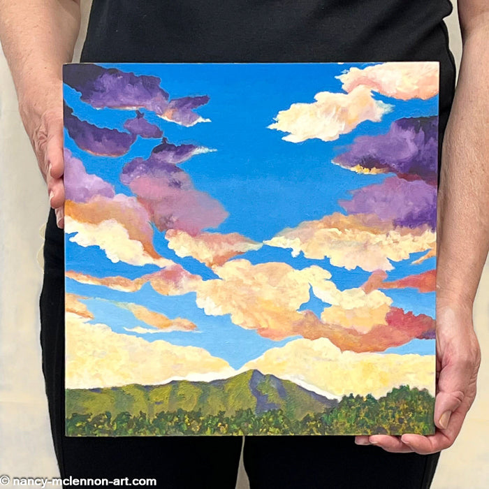 Original - Purple Sunset over Mt Tamalpais - 12"H x 12"W x 3/4"D