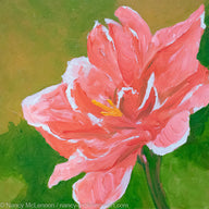 a painting by fine artist Nancy McLennon of a pink amaryllis nagano on a green background