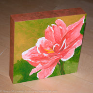 a painting by fine artist Nancy McLennon of a pink amaryllis nagano on a green background sideview