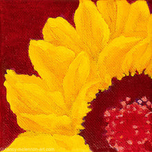 Load image into Gallery viewer, a painting by fine artist Nancy McLennon of a yellow sunflower with a purple center on purple background