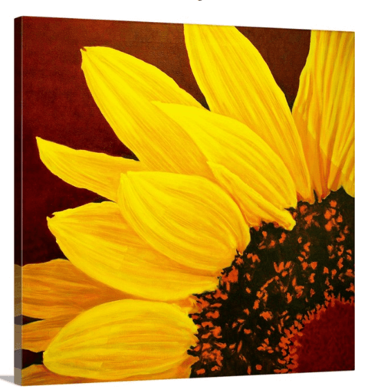 Original - Large Sunflower on purple background with red center - 24"H x 24"W x 5/8"D