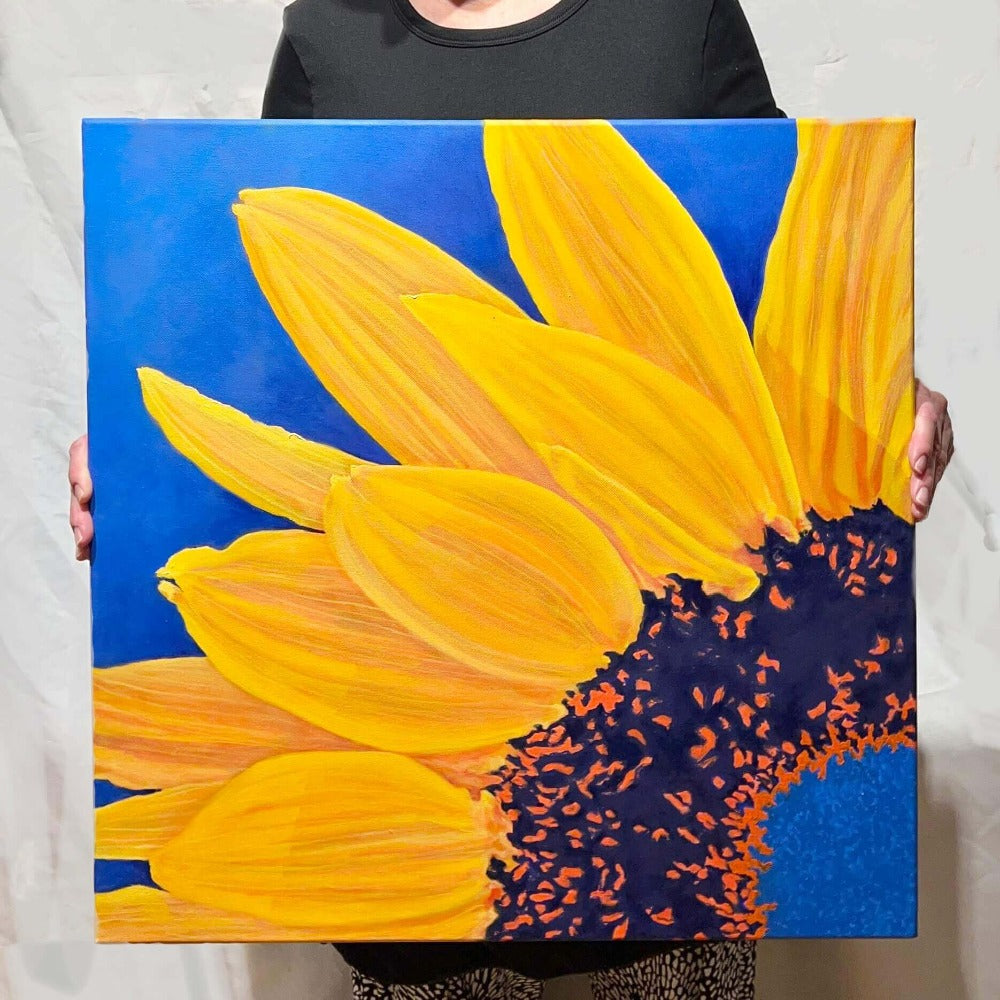 Original - Large Sunflower on ultramarine blue with blue center - 24"H x 24"W x 5/8"D