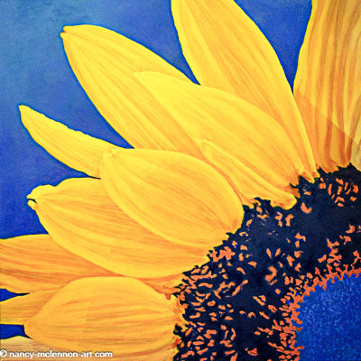 Original - Large Sunflower on ultramarine blue with blue center - 24"H x 24"W x 5/8"D