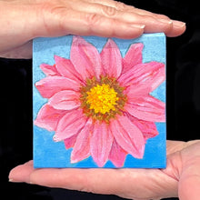 Load image into Gallery viewer, Original - Pink Gerber daisy on sky blue - 4&quot;H x 4&quot;W x 1-1/2&quot;D