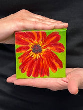 Load image into Gallery viewer, Original - Red Gerber daisy on bright green - 4&quot;H x 4&quot;W x 1-1/2&quot;D