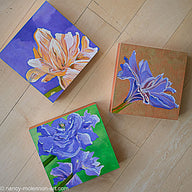  paintings by fine artist Nancy McLennon of  three amaryllis flowers flatview